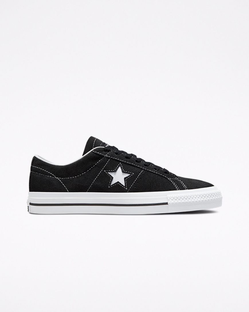 Bascheți Barbati Converse CONS One Star Pro Piele Intoarsa Negrii Albi | RO JA0SZ703